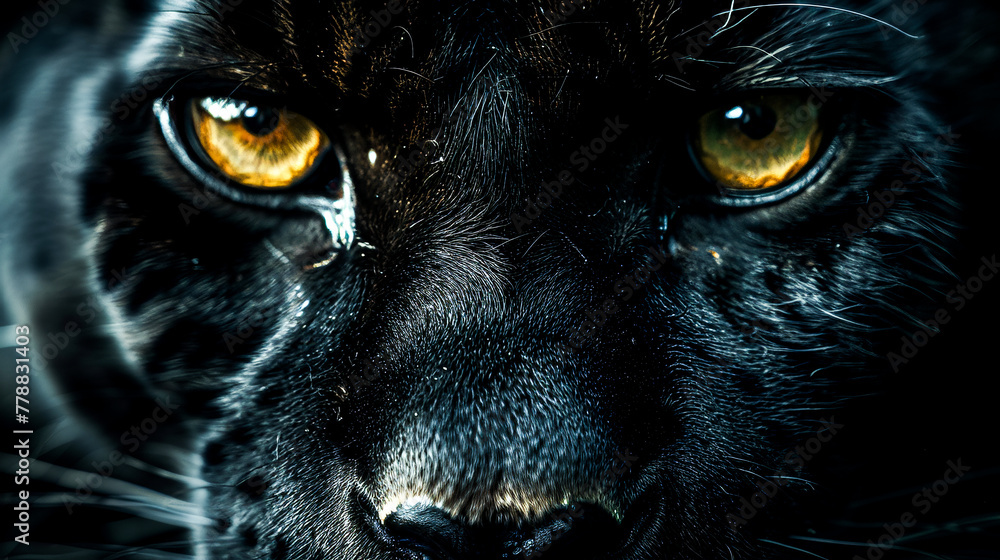 Close-Up of Black Panther's Intense Gaze.