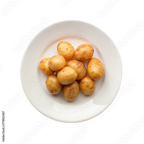A heap of potato white plate isolated on transparent background.