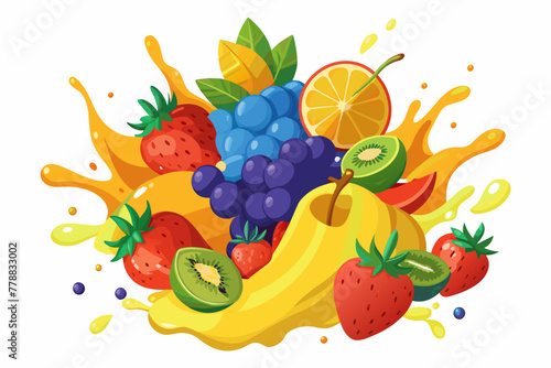 Fototapeta Naklejka Na Ścianę i Meble -  fruit-burst--splash-of-juice--sweet-tropical vector illustration