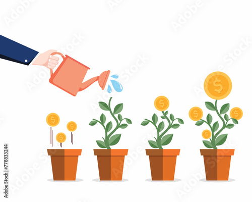 Cuadro en lienzo businessman watering growing money plant with coins financial investment growth