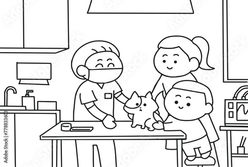 A young child brings his pet to the clinic.
