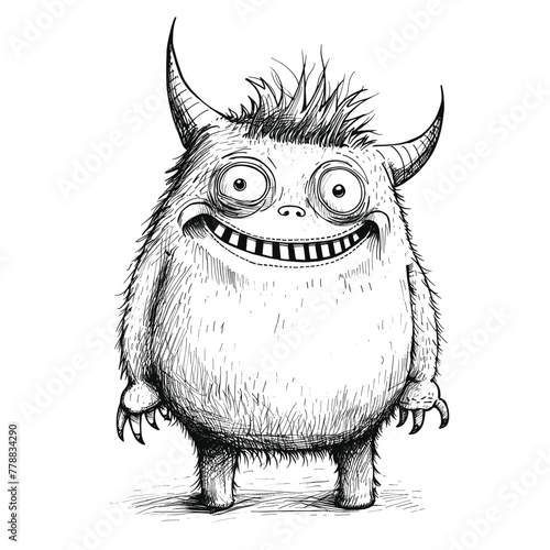 Sketched monster with big eyes and a wide smile.
