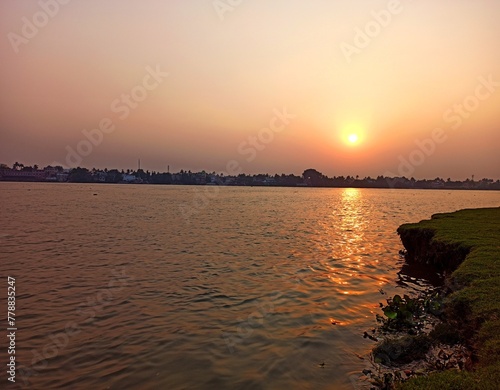 Sunset view at Ganges river bank photo