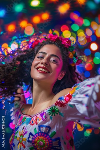 Dancing girl in Mexican traditional clothing 
