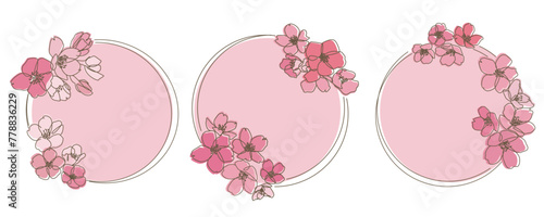 Set of Sakura Wreath. Cherry blossom flower decoration frame collection. 