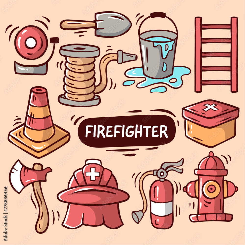 Firefighter Cute Cartoon Doodle Illustration Firefighter Cute Cartoon Doodle Illustration