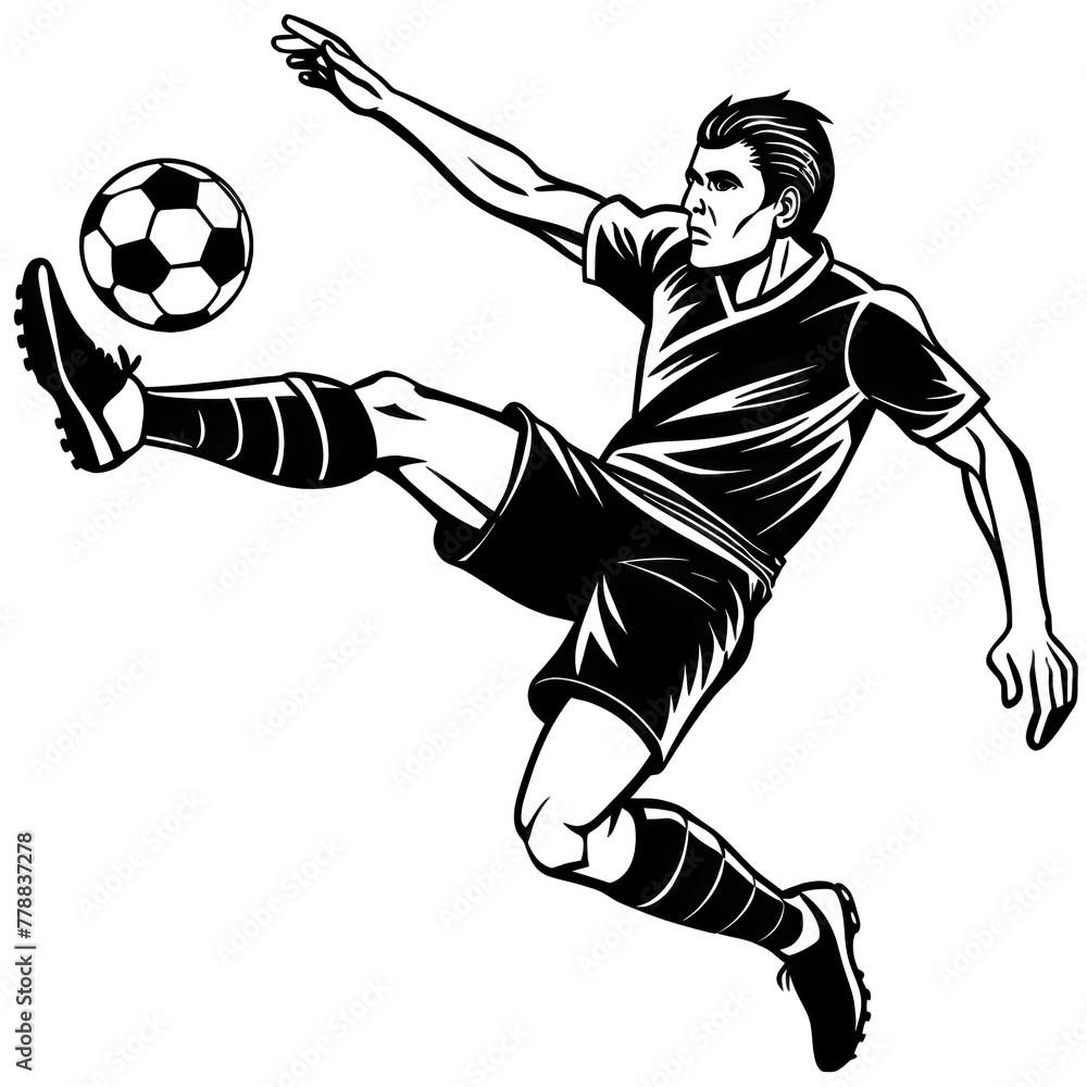 A soccer player in action, kicking the ball during a competitive game