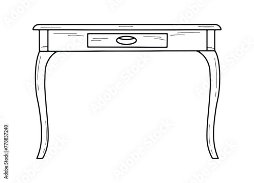 Sketch of writing desk with drawer, isolated vector