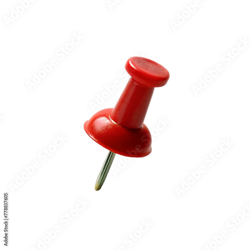 Red push pin isolated on transparent background.