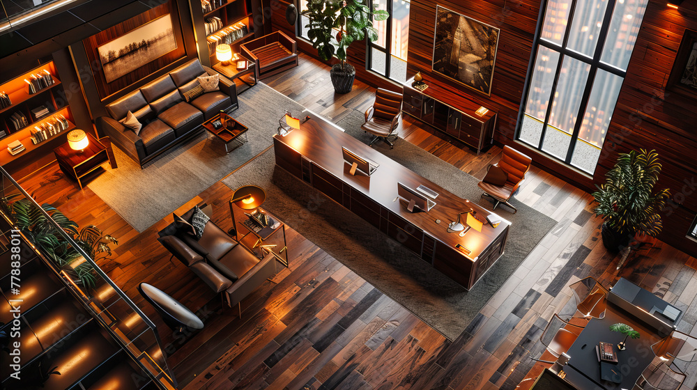 Luxurious Modern Interior with Sleek Furniture, A Space Designed for Comfort and Style in a Business Setting Luxurious Modern Interior with Sleek Furniture, A Space Designed for Comfort and Style in a Business Setting