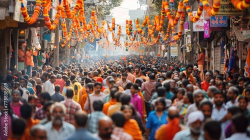 Indians celebrating gudi padwa street festival photo