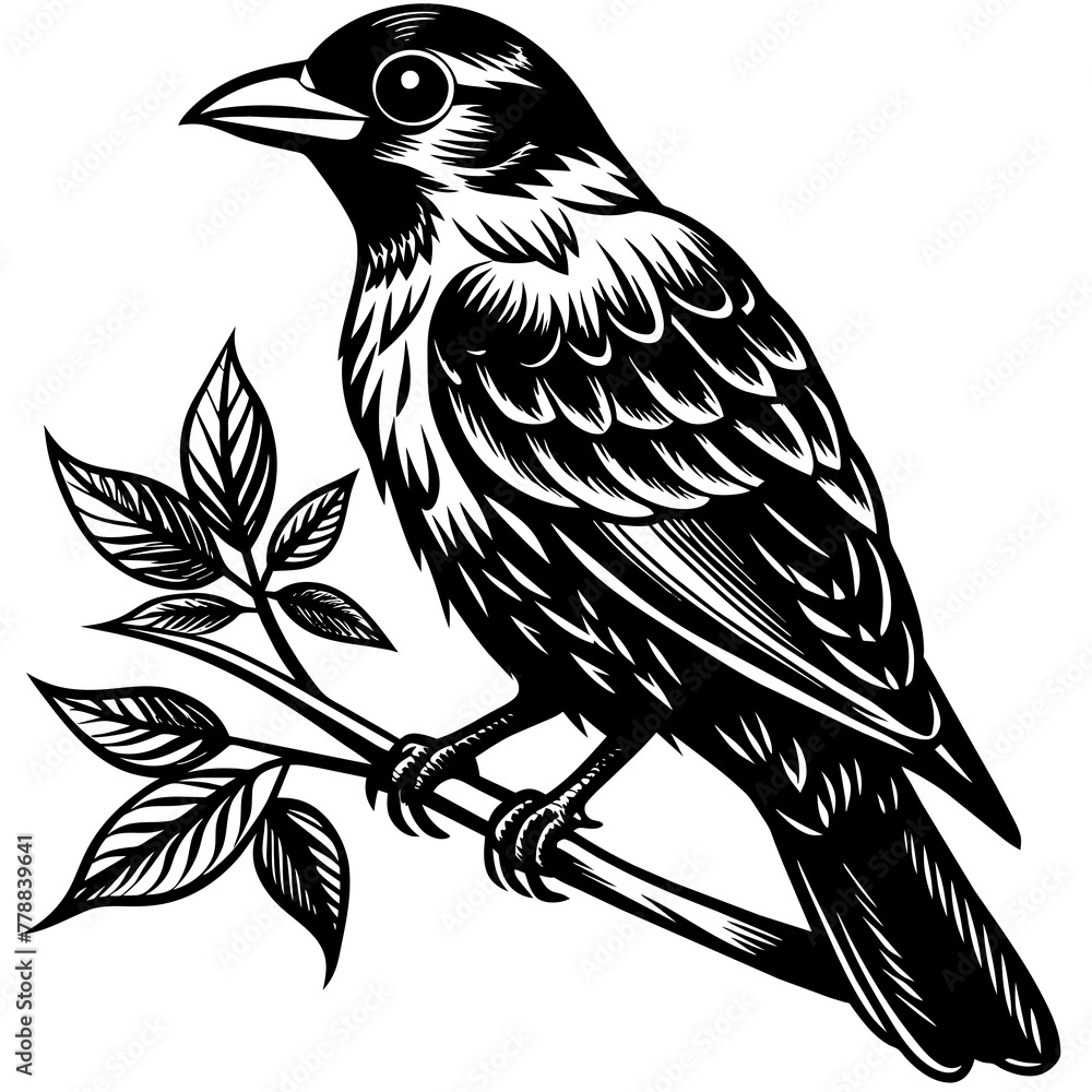 Bird on a branch vector illustration.
Bird on a branch vector illustration.