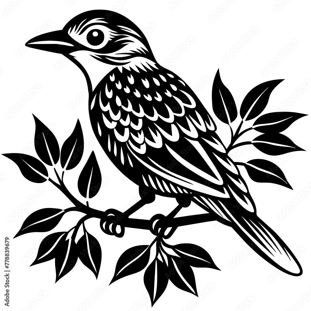 Obraz premium Bird on a branch vector illustration.