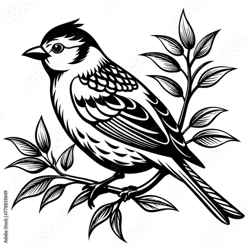  Bird on a branch vector illustration.