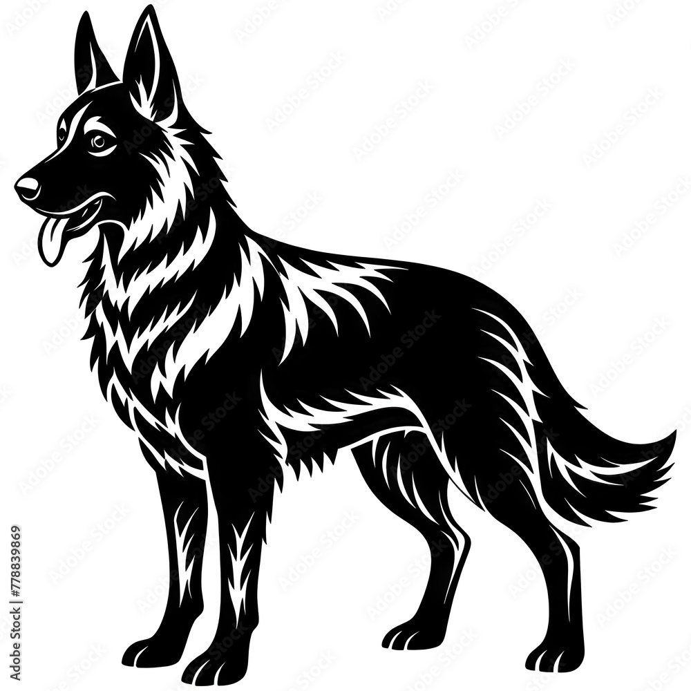 Black and white dog illustration sitting on white background Black and white dog illustration sitting on white background