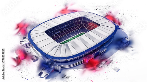 Sketch of the studium Parc des Princes in Paris with some watercolor elements in the French flag colors.