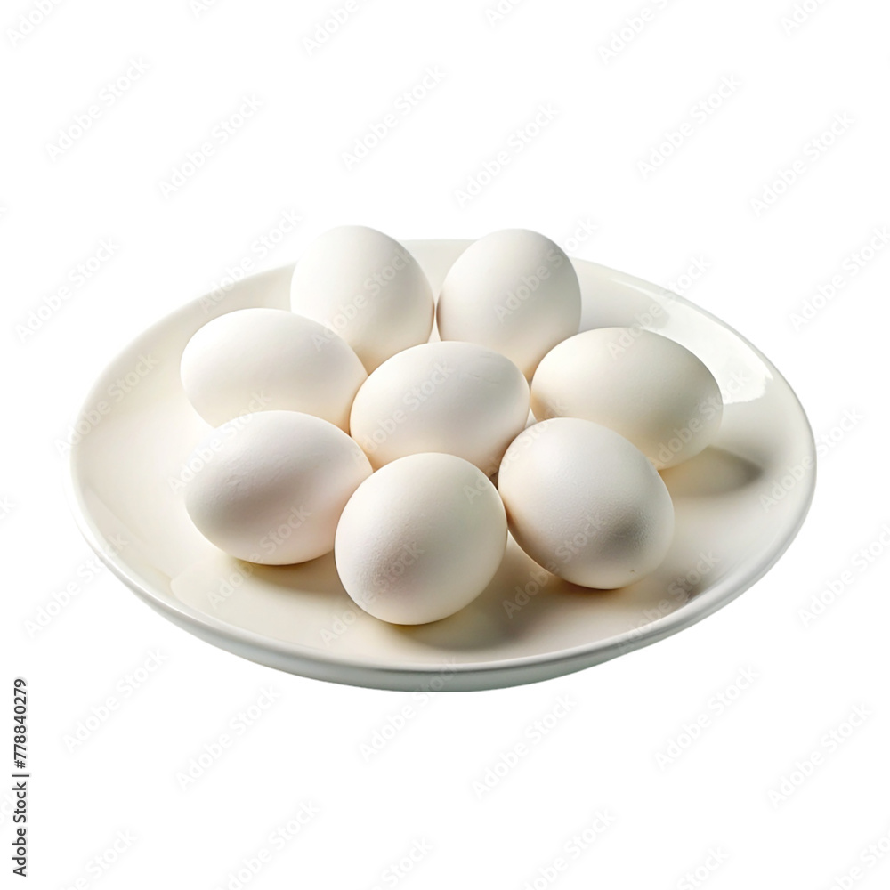 White eggs on white plate isolated on transparent background. White eggs on white plate isolated on transparent background.