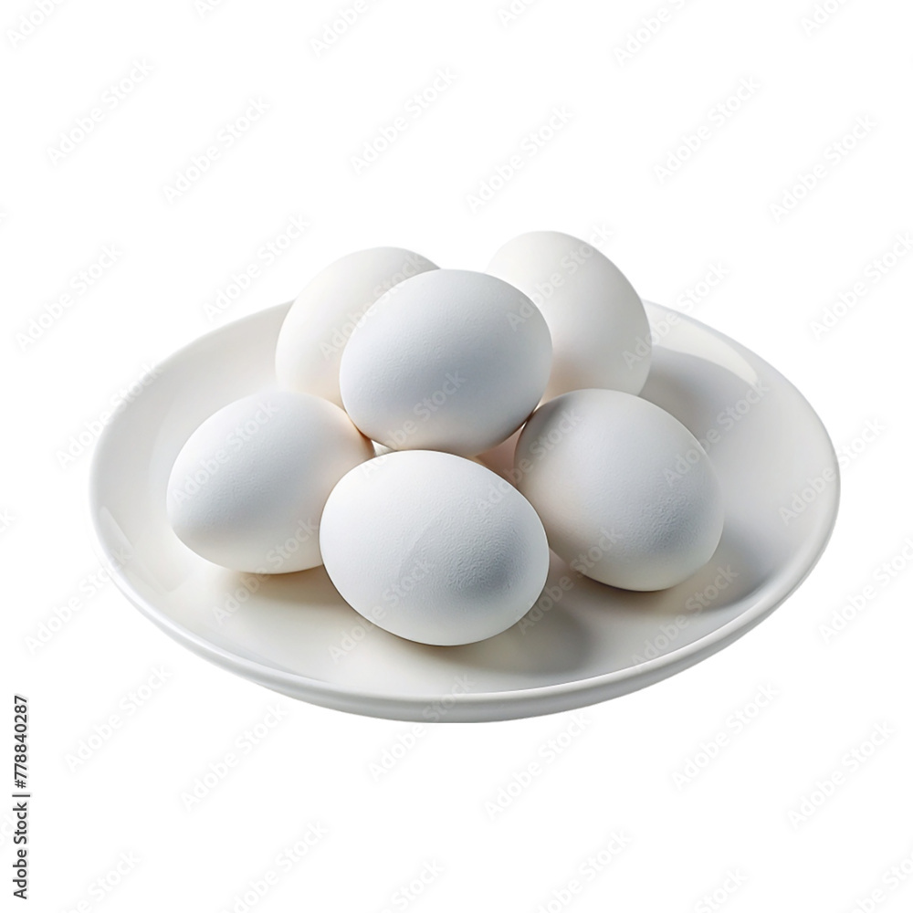 White eggs on white plate isolated on transparent background. White eggs on white plate isolated on transparent background.