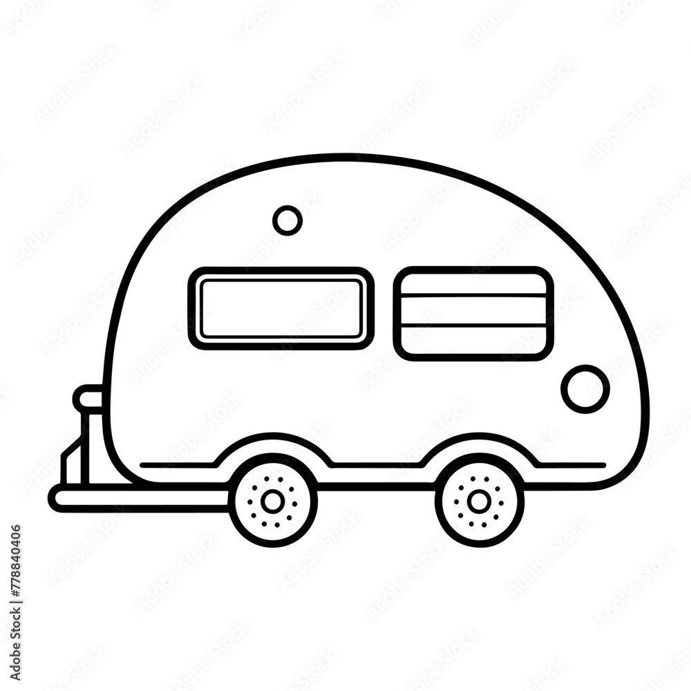 Retro camp trailer icon. Vintage outline vector illustration.