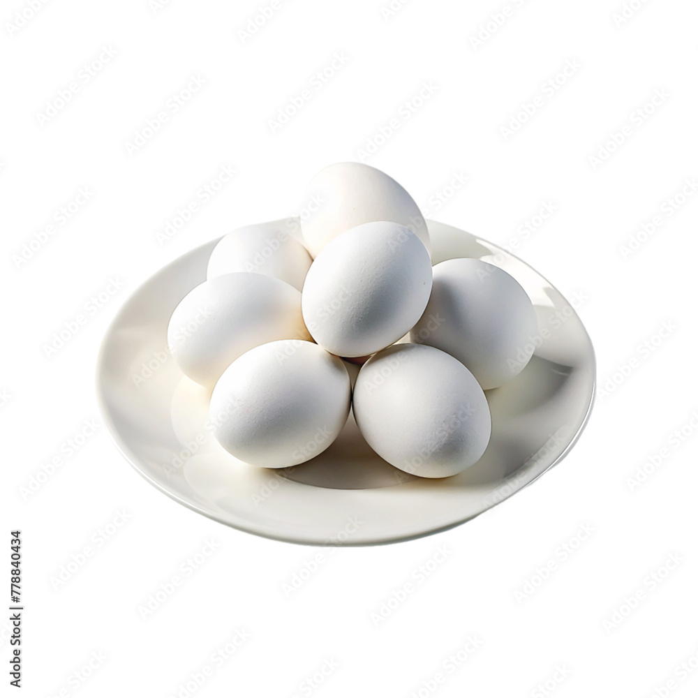White eggs on white plate isolated on transparent background. White eggs on white plate isolated on transparent background.