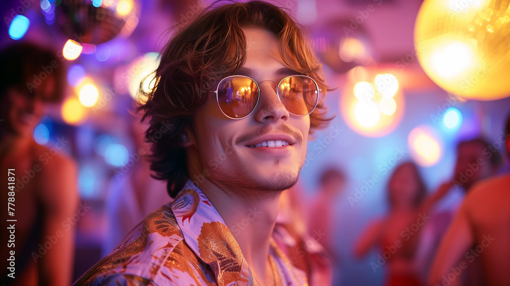 Portrait of a happy young man having fun in a disco club. 