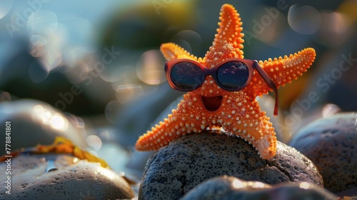 A cute starfish wearing sunglasses