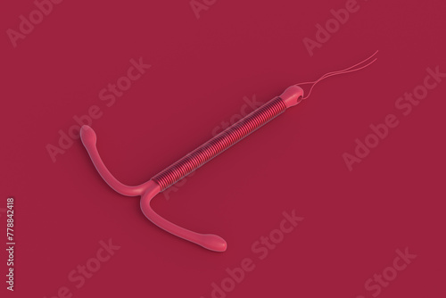 T-shape female birth control of magenta on red background. 3d render