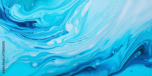 Cyan fluid art marbling paint textured background with copy space blank texture design 