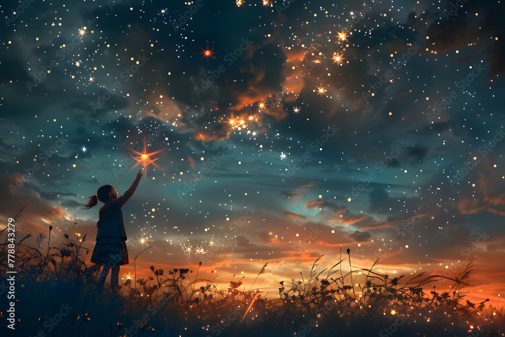 Girl picking up a star.