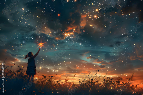 Girl picking up a star. photo