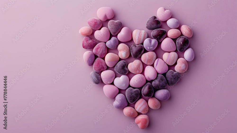 Colorful easter eggs shaped like heart on mauve background Colorful easter eggs shaped like heart on mauve background