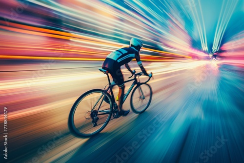 A cyclist with motion blur background symbolizing speed and motion.