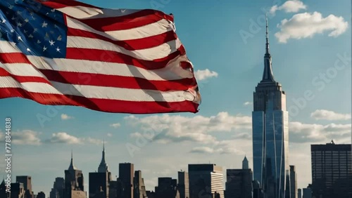 American flag on New York background