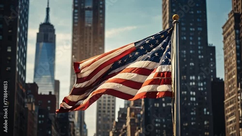 American flag on New York background