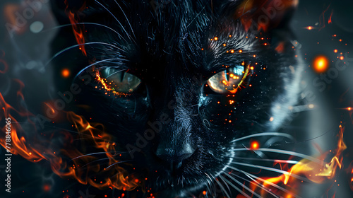 Astral magical fire ice black cat face close up hd desktop wallpaper
