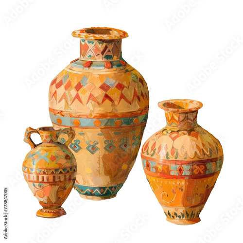 Three vases with different painted designs