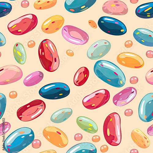 Colorful Candy Gummy Abstract Patterned Background with Glossy Pastel Bonbon Shapes