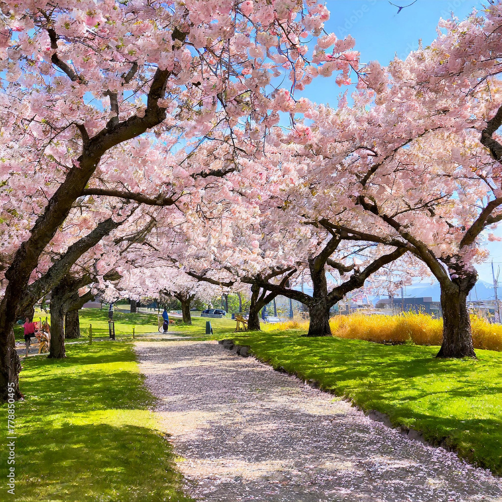 따뜻한 봄의 벚꽃나무 배경 