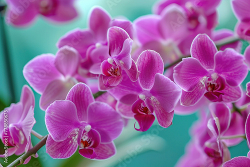 Beautiful Purple Orchids Blooming Under a Bright Blue Sky in a Serene Floral Landscape Environment