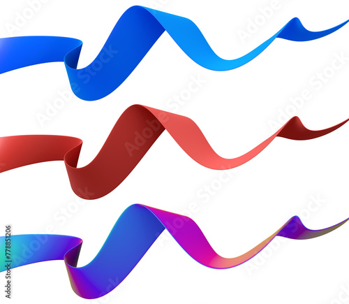 Set of colorful wavy shapes, 3d render