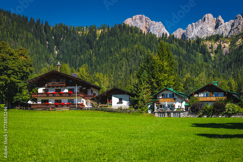 Alpine village with cute houses in the Alps, Austria