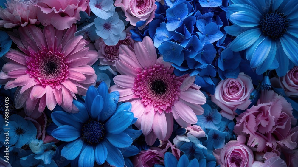 Vibrant blue and pink flowers are full of life and a reminder of beauty and joy Vibrant blue and pink flowers are full of life and a reminder of beauty and joy