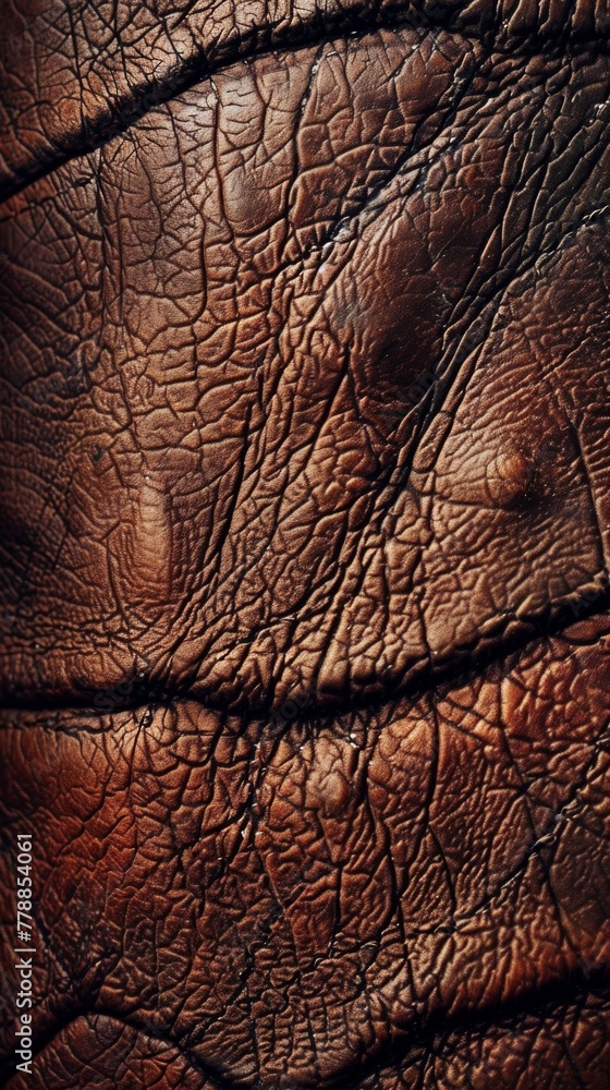Detailed image of aged brown leather with natural patterns and creases
