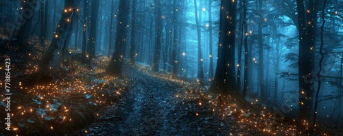 Dark forests illuminated by futuristic bioluminescence