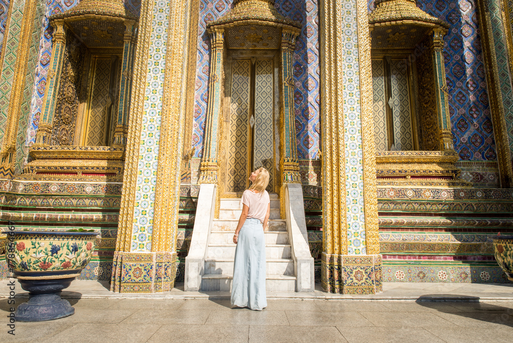 Beautiful woman visiting Thailand landmarks - Tourist exploring Bangkok