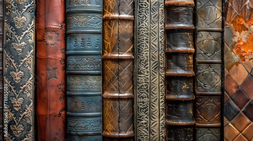 Antique book spines on shelf