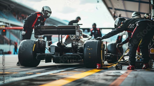 Formula 1 racing cars undergo repairs and make pit stops with the help of the technical team © fajar
