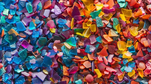 Vibrant close-up background of assorted colorful plastic scrap pieces