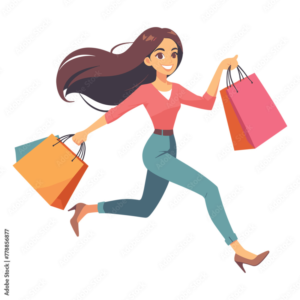 vector Happy Woman running with shopping bag vector Happy Woman running with shopping bag