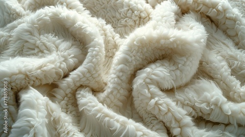 Textured white wool blanket close-up